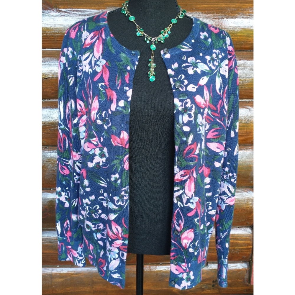 Lands End Women's Flower Printed Sweater Size M